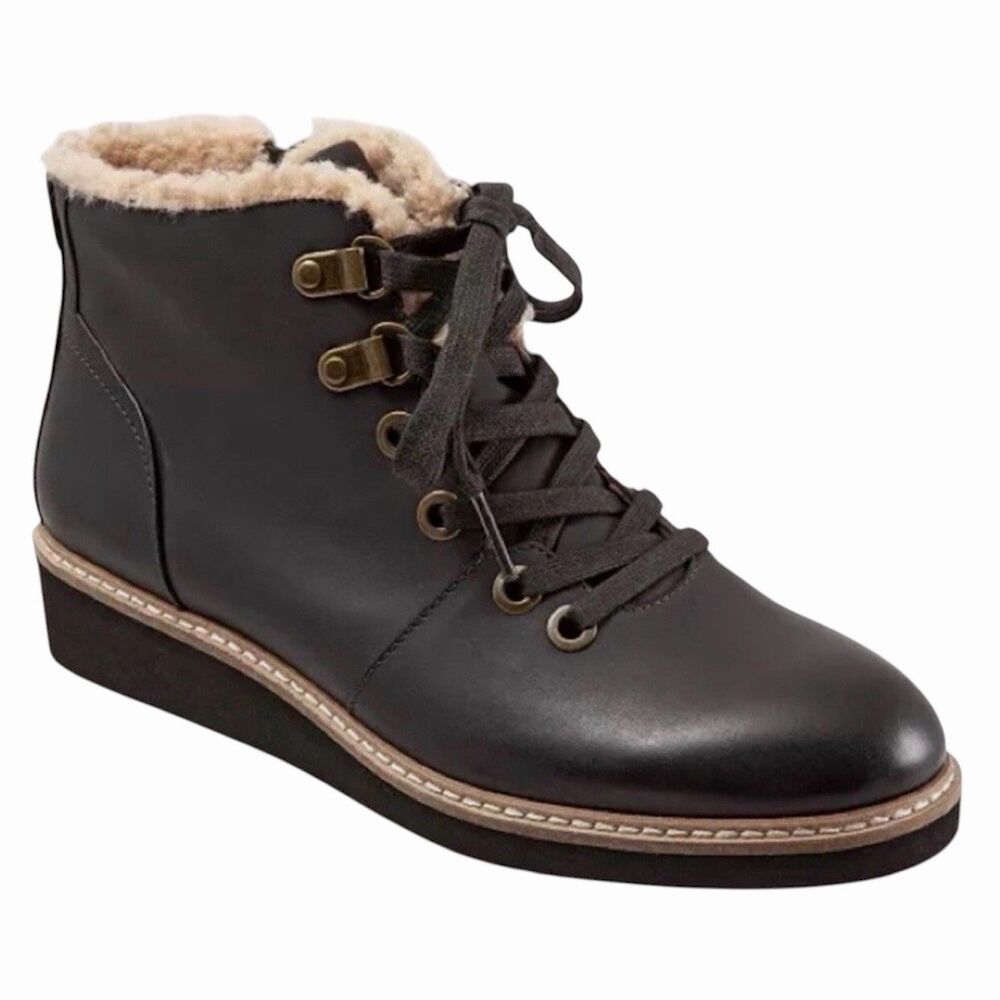 SoftWalk Charcoal Leather Boots SoftWalk Ankle Booties Faux Fur SoftWalk Shoes